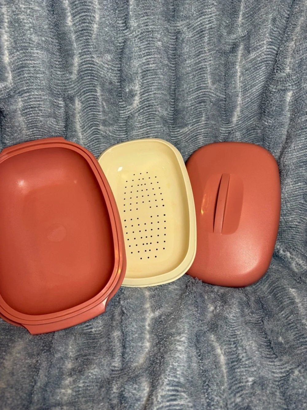 TUPPERWARE Microwave Food Steamer 6 Cup Dusty Rose Pink 3 Piece 1273-6